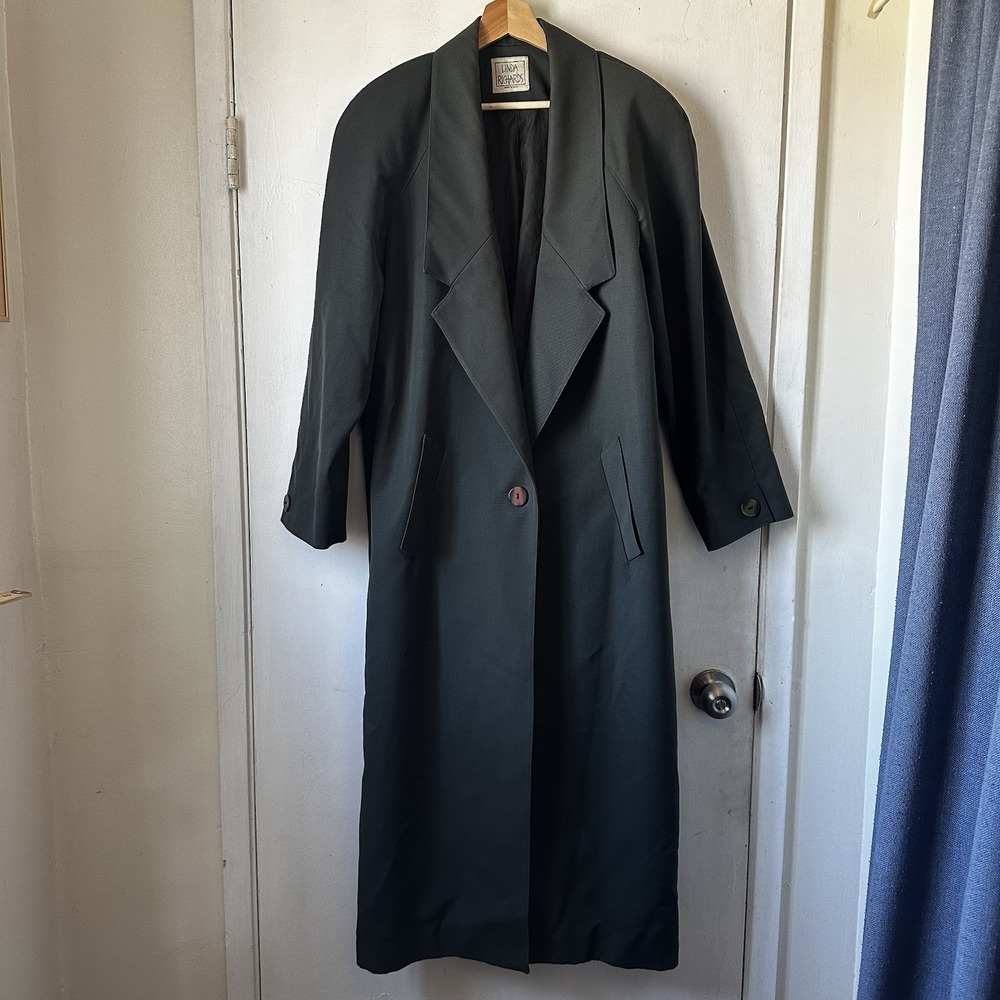 Vtg Linda Richards Women's Trench Overcoat Dark Gray Designer Quiet Luxury Sz 8